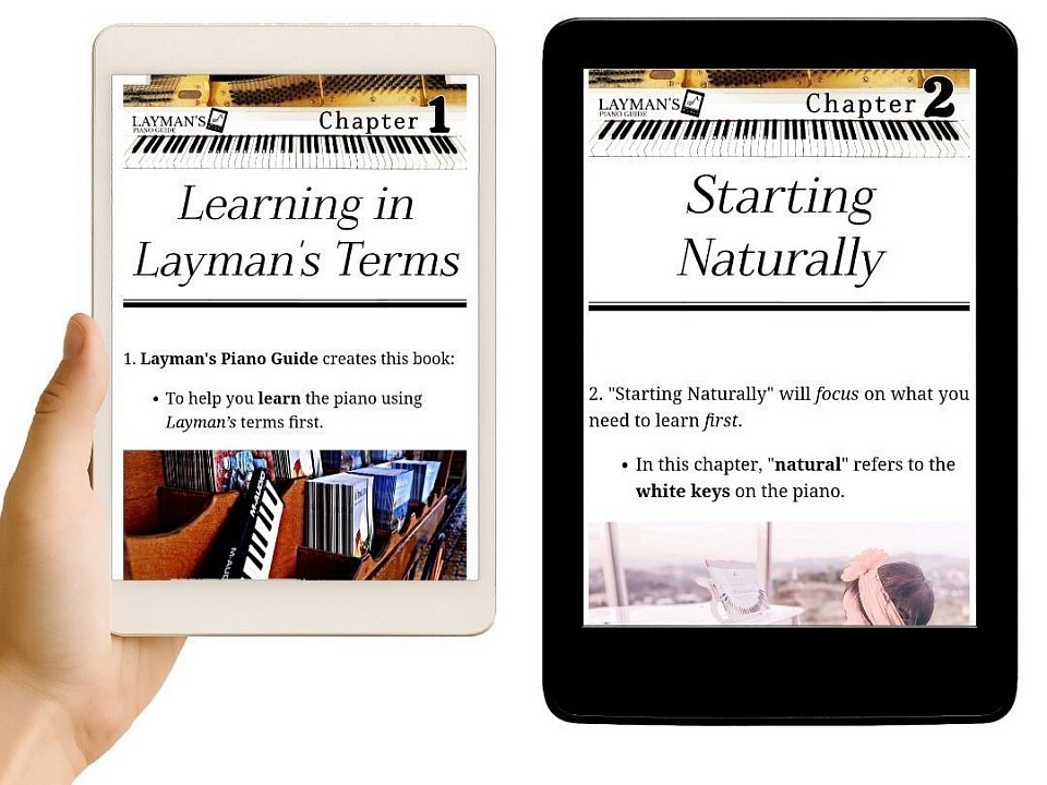 2 chapters of piano ebook, Learning in Layman's Terms and Starting Naturally