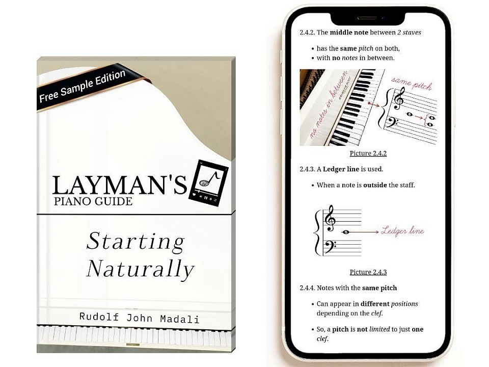 Free Piano eBook – Layman's Piano Guide: Starting Naturally. One text, one photo or quick video at a time.