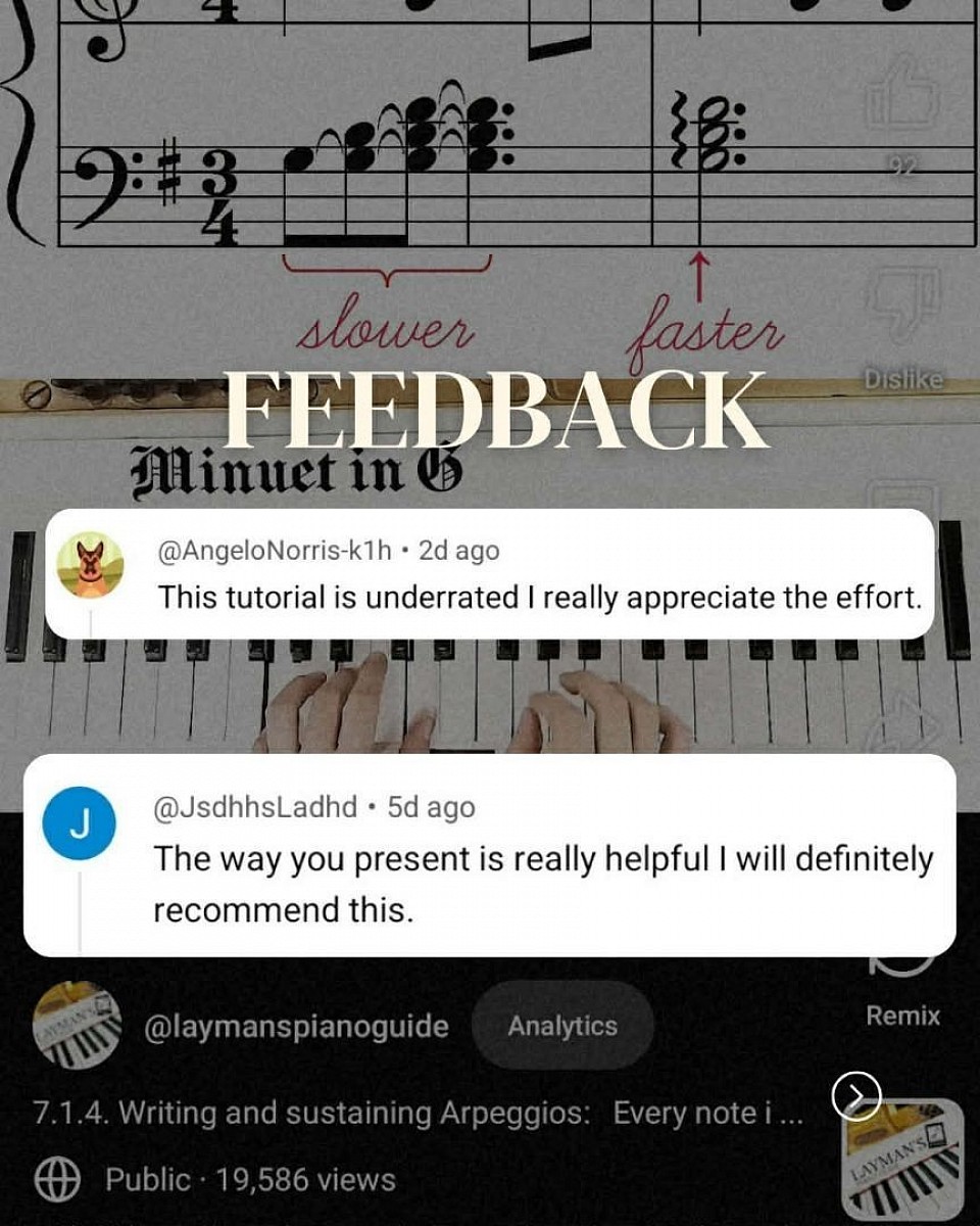 Layman's Piano Guide Feedback: “This tutorial is underrated. I really appreciate the effort.”  “The way you present is really helpful. I will definitely recommend this.”